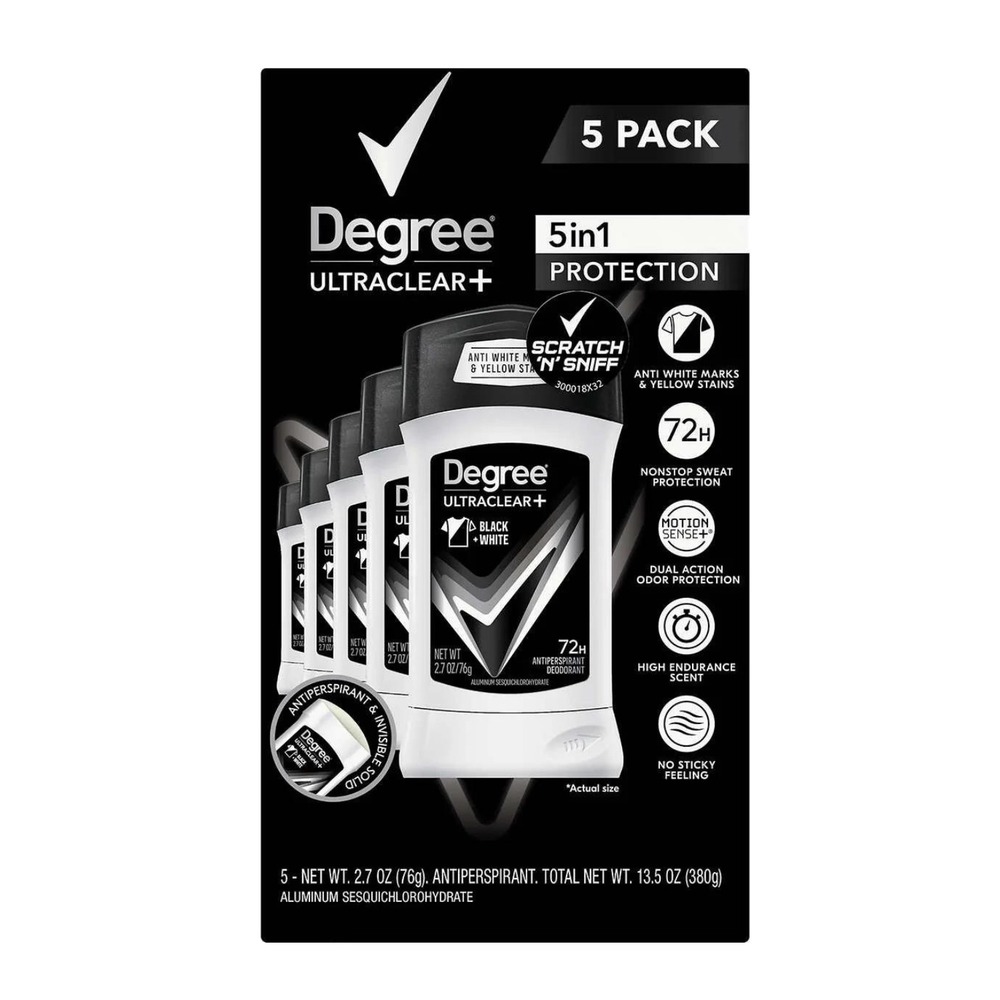 Degree Men Ultra Clear Black+White Solid Antiperspirant‎ Deodorant 2.7oz 5-pack